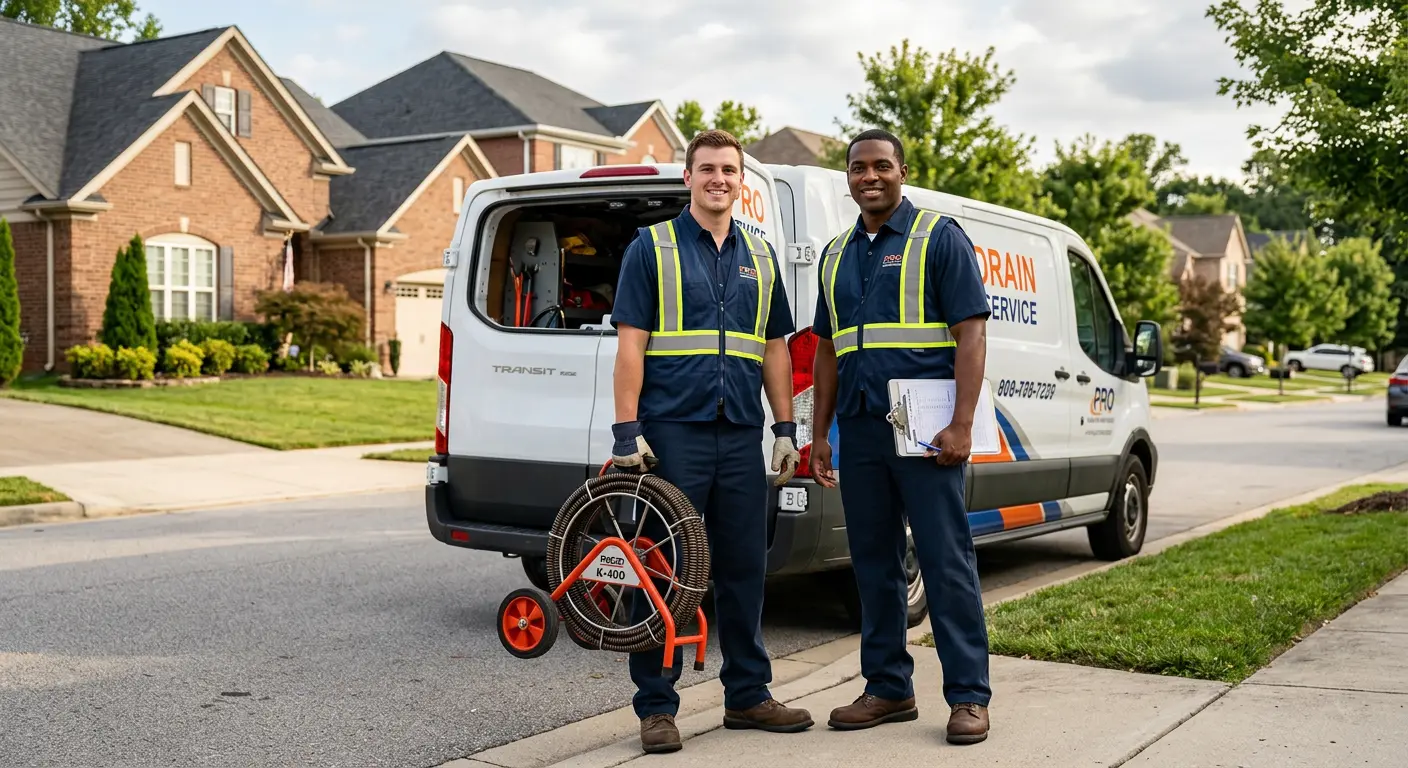 Sewer and drain service team with equipment ready for work in Arvada
